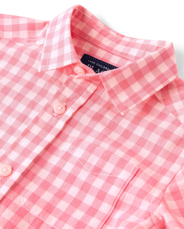 The Children's Place,Baby Boys,and Toddler Poplin Short Sleeve Button Down Shirt,Cherry Plaid,6 Months,9 Months, Cherry Plaid, 6-9 Months
