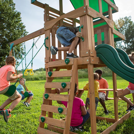 Backyard Discovery Belmont Cedar Swing Set | 2.4m Slide & Rock Wall