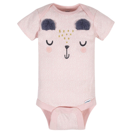 Gerber baby-girls 8-pack Short Sleeve Onesies Bodysuits, Bear Pink, 6-9 Months