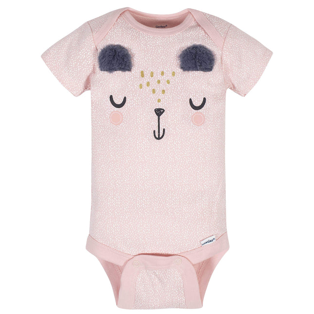 Gerber pañaleros de manga corta (paquete de 8) para bebé niña, diseño de osito, color rosa, 6-9 meses