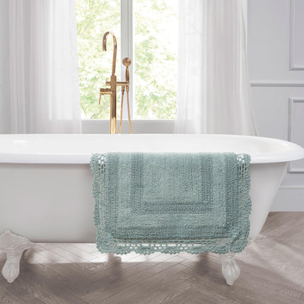 Juego de 2 alfombras de baño de ganchillo de algodón de Laura Ashley de 43x61/53x86 cm, Aqua