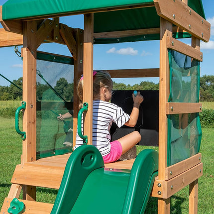 Backyard Discovery Buckley Hill Cedar Swing Set | 1.8m Slide & Chalkboard