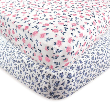 Hudson Baby 2 Piece Cotton Fitted Crib Sheet, Flor