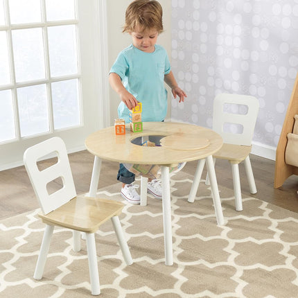KidKraft Round Wooden Storage Table with 2 Chairs, Kids Table and Chair Sets, Kids Children's Playroom/Bedroom Furniture, 27027