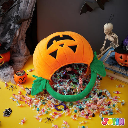 JOYIN Halloween Pumpkin Plush Tote Bucket, 11 X 13.4 inches Candy Trick or Treat Bag, Cute Halloween Basket with Handle for Kids Girl Boy Trick or Treating, Party Favor Supplies, Kids Gifts Goody Bag