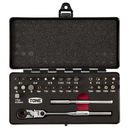 TONE Bit Ratchet Set BRFS27 Bit Insertion & 1/4 inch (6.35 mm) Black Contents 27 Pieces