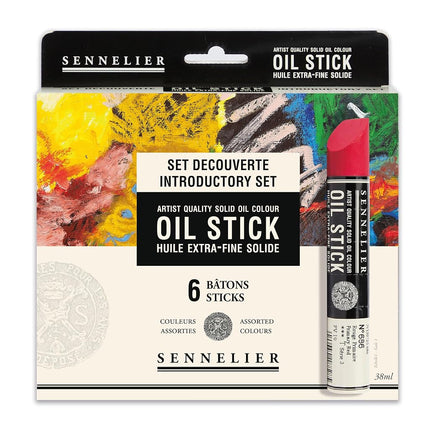 Sennelier Artist Oil Stick Set, 6 x 38ml - Rich Vibrant Colours, Pure Pigments with Mineral Wax & Vegetable Oils - Ideal for Canvas, Wood, Paper & Mixed Media Art