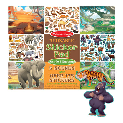 Melissa & Doug Álbum de pegatinas reutilizables: Jungla y sabana - Más de 175 pegatinas, 5 escenarios