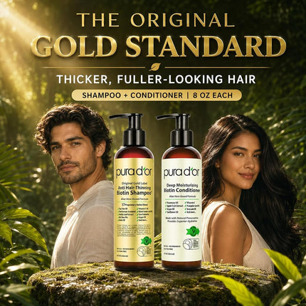 PURA D'OR Anti-Thinning Biotin Shampoo & Conditioner (8oz x 2) Original Gold Label Set, Clinically Tested Effective Solution with Herbal DHT Blockers, All Hair Types, Men & Women (Packaging may vary)