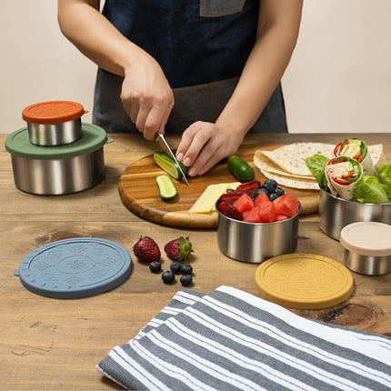 Everusely Stainless Steel Containers with Lids, Leakproof Stainless Steel Lunch Containers, Stackable Stainless Steel Food Containers with Lids, Metal Food Containers with Lids, Snack Containers