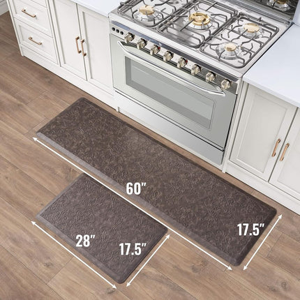 Chef Gear - Tapis de cuisine anti-fatigue Marni Design - Tapis de chef confortables et matelassés - Cuir synthétique - Soulagement pour la cuisson et la station debout - Antidérapant - Lot de 2- 44,5 x 152 cm/ 44,5 x 71 cm - Mocha