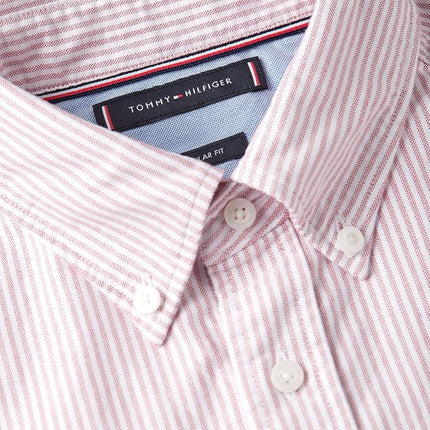 Tommy Hilfiger Men's Heritage Oxford Stripe Regular Long Sleeve Shirts, Medium RED/White XX-Large