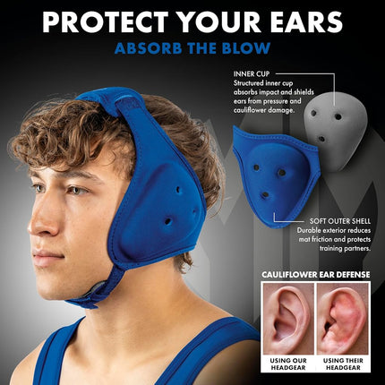 Matman Wrestling Headgear Adult Ear Guard Ultra Soft Grappling Head Guard (Royal)