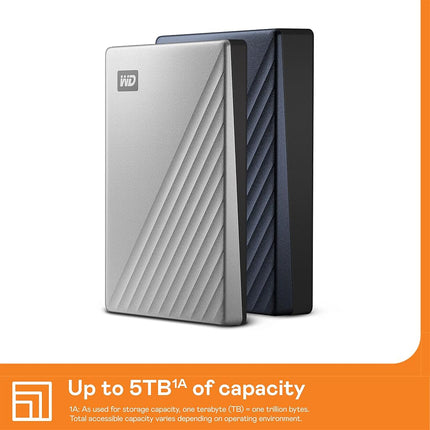 WD 1TB My Passport Ultra, portable external storage, external hard drive, software with defense against ransomware, backup and password protection, Works with PC, Xbox S|X, Playstation, Silver