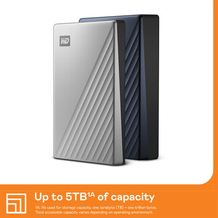 WD 2TB My Passport Ultra, portable external storage, external hard drive, software with defense against ransomware, backup and password protection, Works with PC, Xbox S|X, Playstation, Silver