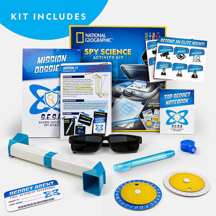 Kit scientifique d'espionnage National Geographic Blue Marble - Kit d'activités de détective pour enfants avec 10 missions secrètes et gadgets d'espionnage