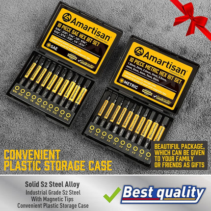 Amartisan - 20 Pcs Hex Key Bit Set SAE S2 Steel Magnetic Bits Length 2.3" with Storage Box 20pcs Hex Bit Set