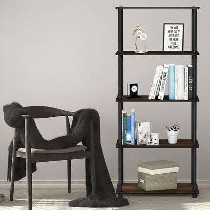 Furinno TURN-N-TUBE 5-Tier Tool-Free Corner Shelf, Columbia Walnut