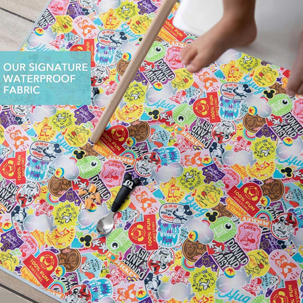 Bumkins Disney Baby Splat Mat for Under High Chair, Babies Toddlers Eating Mess Mat, Waterproof Reusable Cloth for Arts and Crafts, Play Mat for Kids, Fabric 42inx42in, 100 Years of Fun