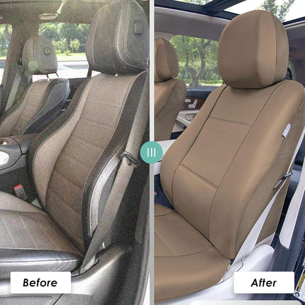 FH GROUP FH-PU002115 Classic PU Leather Car Seat Covers Airbag Compatible And Split Bench PU Leather Solid Beige