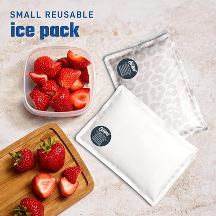 Fit & Fresh Cool Coolers 2 Pack Soft Ice for Lunch Bags, Flexible Stretch Nylon, Durable, Reusable Lunch Box Ice Packs, Soft Ice, Reusable Freezer Packs, Lunch Ice, Easy to Clean, Ivory Feline