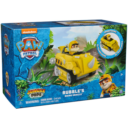 PAW Patrol Jungle Pups, Vehículo Rinoceronte de Rubble, Camión de Juguete con Figura de Acción Coleccionable, Juguetes para Niños y Niñas de 3 Años en Adelante