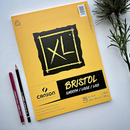 Canson XL Series Bristol Paper, Smooth, Foldover Pad, 9x12 inches, 25 Sheets (100lb/260g) - Artist Paper for Adults and Students - Markers, Pen and Ink
