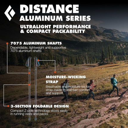 BLACK DIAMOND Distance Z Trekking Poles (Pair) | Ultralight 100% Aluminum | Foldable Z-Pole Design | Trail Running & Hiking Stability | Pewter | 130 cm