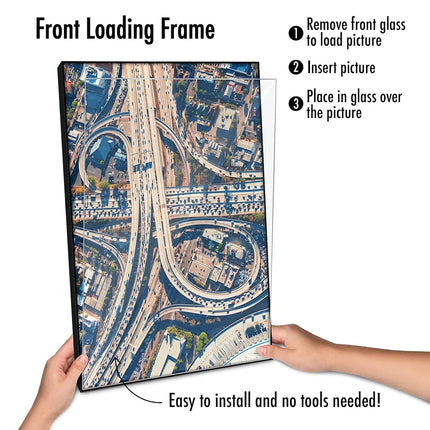Americanflat Front Loading 12x18 Poster Frame with Shatter-Resistant Glass - Set of 3 - Metropolitan Collection - Photo Frame for Wall Display - Black
