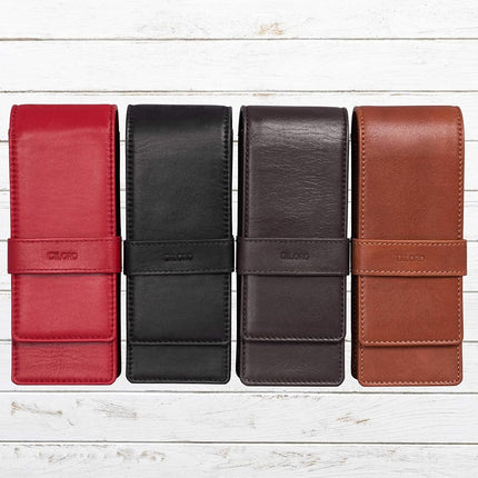 DiLoro Leather Triple Pen Case Pencil Pouch Holder for Three Fountain Ballpoint Rollerball Pens and Pencils, Black, 1 Count (Pack of 1), Elegant Leather Pen Case