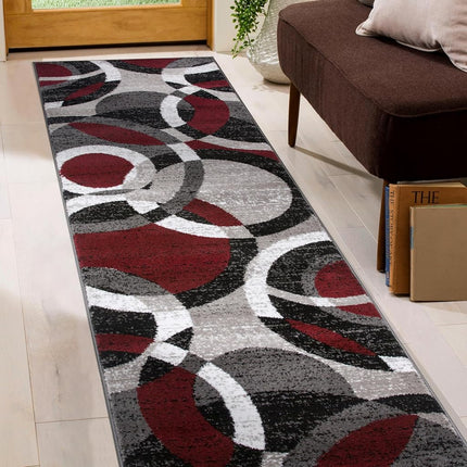 Rugshop Contemporary Abstract Circles Perfect for high Traffic Areas of Your Living Room,Bedroom,Home Office,Kitchen Easy Cleaning Runner Rug 2' x 10' Red