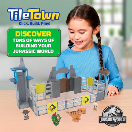 Tile Town Jurassic World Gate Escape Magnetic Tiles Construction Building Set and Figures, Kids 3-5+, New ACTION TILES for Action Play, Realistic Builds, STEM Creative Toy