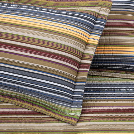 Chezmoi Collection Avery Striped Cotton Quilt Set Daybed Size, 5-Piece Soft Pre-Washed 100% Cotton Quilt, Multi-Color Green