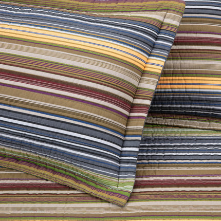 Chezmoi Collection Avery Striped Cotton Quilt Set Daybed Size, 5-Piece Soft Pre-Washed 100% Cotton Quilt, Multi-Color Green