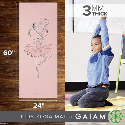 Gaiam Kids Yoga Mat Exercise Mat, Yoga for Kids with Fun Prints - Playtime for Babies, Active & Calm Toddlers and Young Children (60" L x 24" W x 3mm Thick) - Ballerina