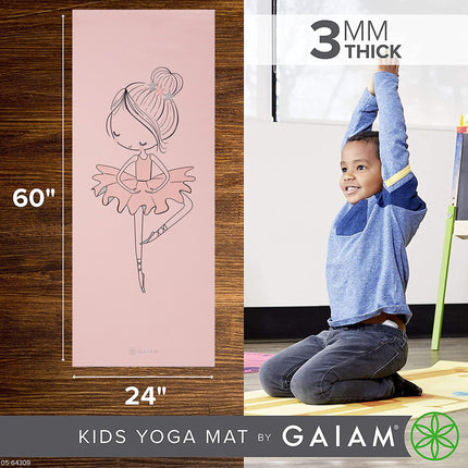 Gaiam Kids Yoga Mat Exercise Mat, Yoga for Kids with Fun Prints - Playtime for Babies, Active & Calm Toddlers and Young Children (60" L x 24" W x 3mm Thick) - Ballerina