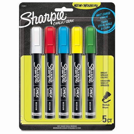 Sharpie Wet Erase Chalk Marker 5/Pkg-Blue, Green, Red, White & Neon Yellow