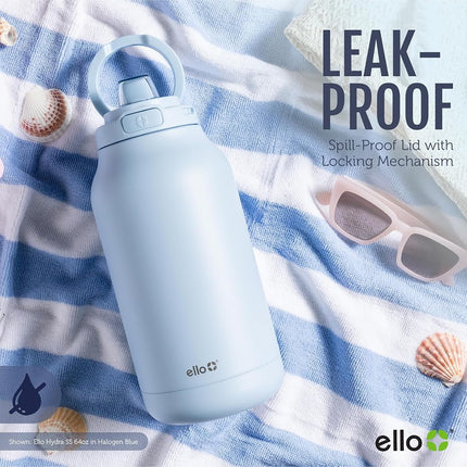 Bouteille d'eau réutilisable en acier inoxydable à isolation sous vide Ello Hydra de 1,9 L (64 oz) avec couvercle verrouillable anti-fuite et paille en silicone souple, garde au froid toute la journée, Mauve