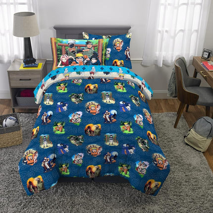 Juego de edredón y sábanas supersuaves de anime de Naruto de Franco con funda de almohada, 5 piezas, tamaño individual