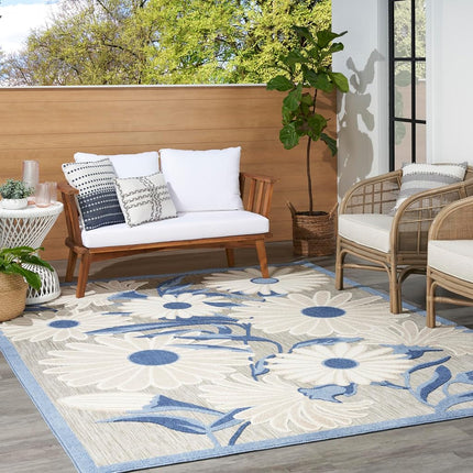 Nourison Aloha Indoor/Outdoor Blue/Grey 6' x 9' Area Rug, Easy Cleaning, Non Shedding, Bed Room, Living Room, Dining Room, Kitchen (6x9)