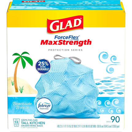Glad ForceFlex Plus Drawstring 13 Gallon 90ct Beac