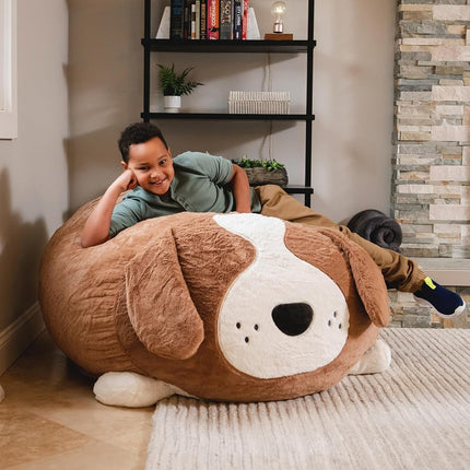 Big Joe Wild Things Foam Filled Animal Bean Bag Chair with Removable Cover, Kenny Canine Snugglepuff, Soft Faux Fur, 4 feet Big