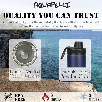 Aquapelli Vacuum Insulated Water Bottle, 18 Ounces, Blueprint Blue