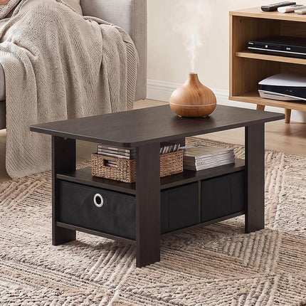 Furinno ANDREY Coffee Table with Storage and Bin Drawer, Dark Brown
