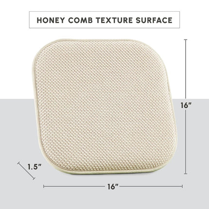 Elegant Comfort Chair Cushion Covers with Ties and Non Skid Rubber Backing-Thick Memory Foam - Soft Cushion Pad- Rounded Square Seat Cover-16 x 16 Inches- Honeycomb Textured Pattern, Set of 2, Linen
