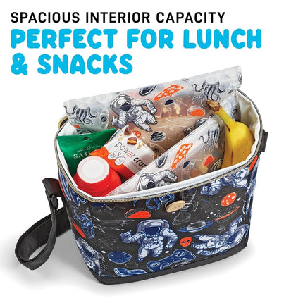 Fit & Fresh Insulated Lunch Box for Kids Boys & Girls, Lunch Bag for Kids with 2 Reusable Snack Bags, School Lunch Box, Cypress Astronaut Black