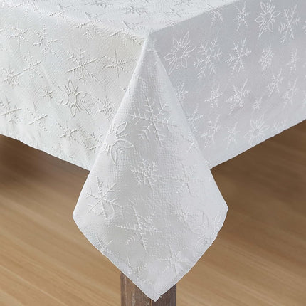 Laura Ashley Tablecloth Raised Woven Embroidered Jacquard Fabric, Wrinkle Resistant for Dining, Holiday, Party, Wedding or Banquet, 60" x 120", Snowflake Silver