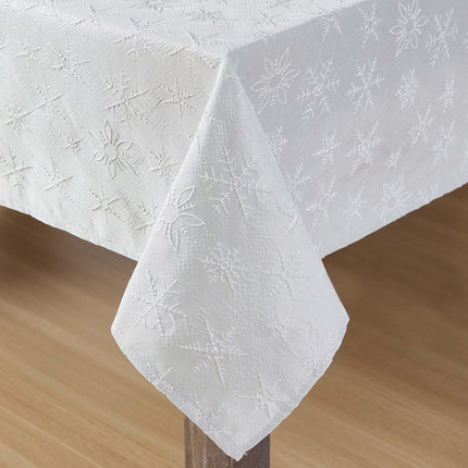 Laura Ashley Tablecloth Raised Woven Embroidered Jacquard Fabric, Wrinkle Resistant for Dining, Holiday, Party, Wedding or Banquet, 60" x 120", Snowflake Silver