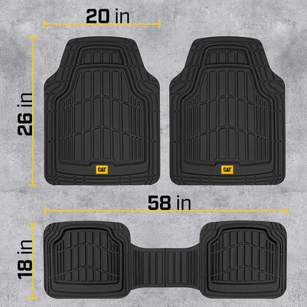 Cat® ToughRide Heavy-Duty 3 Piece Rubber All Season Floor Mats for Car Truck Van SUV, Black - Premium Trim to Fit Car Floor Mat, All Weather Deep Dish Automotive Floor Mats, Total Dirt Protection