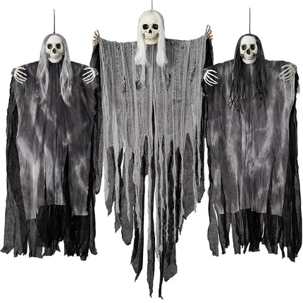 JOYIN 3 Pcs Hanging Halloween Skeleton Ghosts Deco